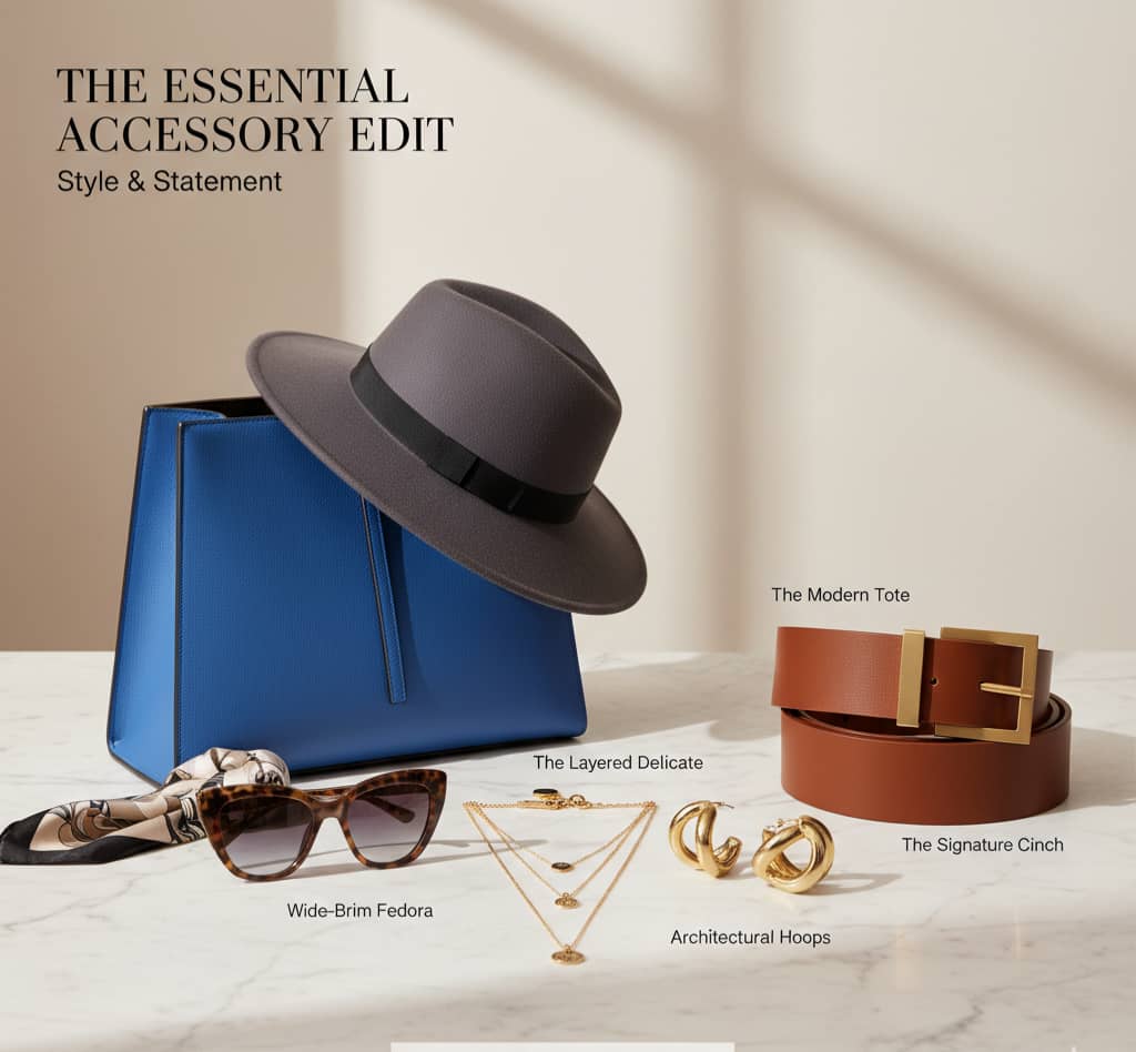 accessories on a model to showcase how to elevate your outfit as a plus size.